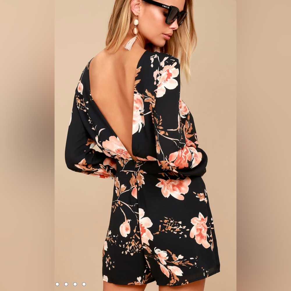 Lulus *ALI & JAY* Black Floral Print Backless Romper